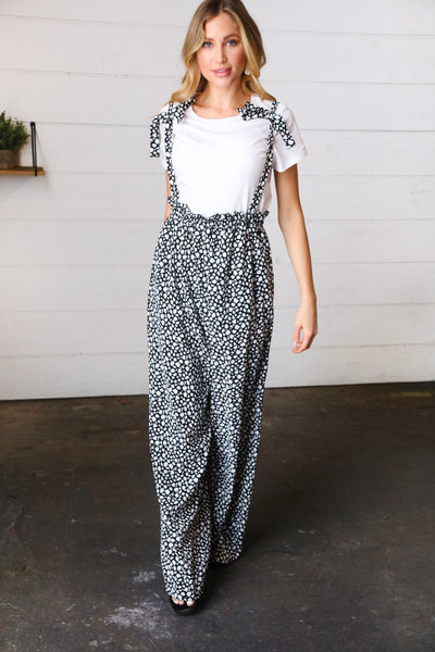 Black & White Animal Print Wide LegFrilled Jumpsuit
