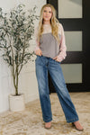 Dual Tones Cable Ribbed Knit Sweater