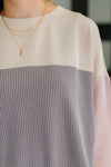 Dual Tones Cable Ribbed Knit Sweater