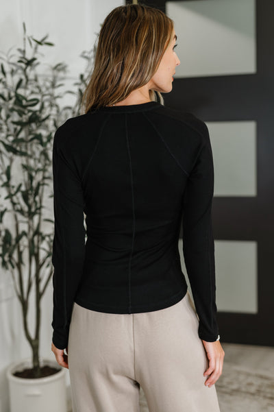 Effortless Edge Knit Henley Top in Black