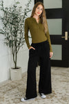 Effortless Edge Knit Henley Top in Camo Green