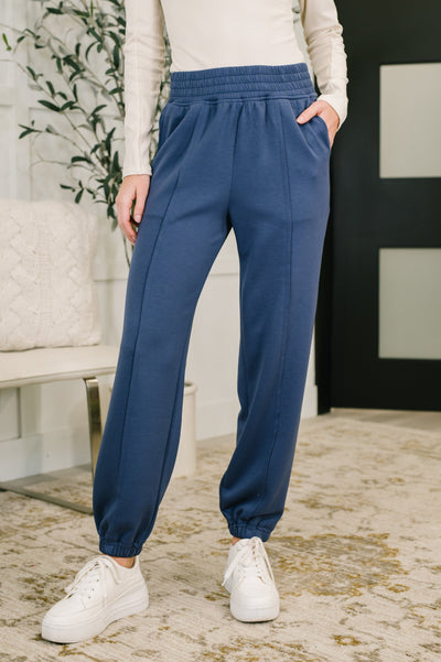 Every Second, Every Hour Jogger Bottoms in Blue Indigo