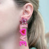 PREORDER: Love Mama Beaded Dangle Earrings in Pink