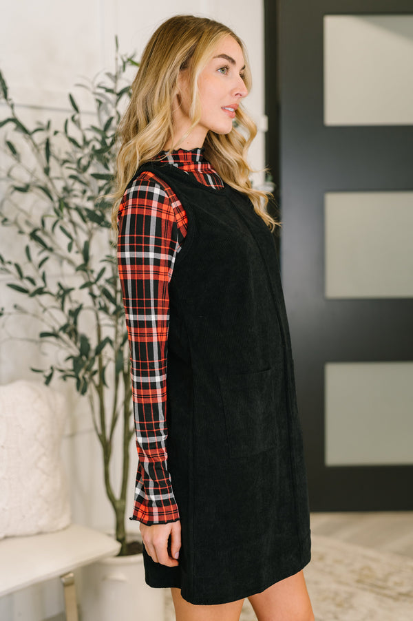 Feeling That Way Corduroy Dress in Black