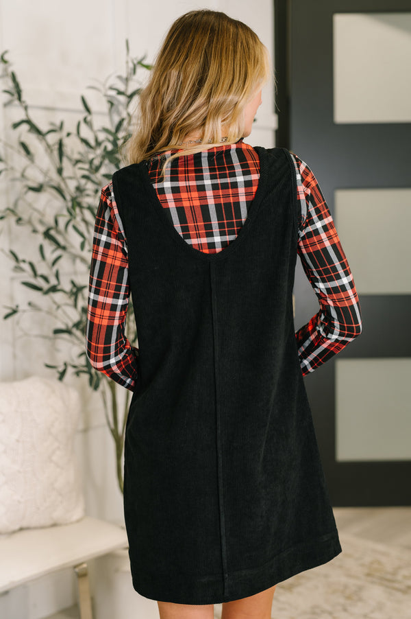 Feeling That Way Corduroy Dress in Black