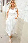 Put Together Ivory Cotton Collar Drawstring Waist Fit & Flare Midi