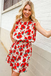 Whimsical in Red Floral Print Sleeveless Smocked Waist Dress