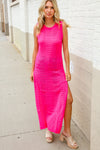 The Perfect Find Hot Pink Pointelle Sleeveless Side Slit Midi Coverup