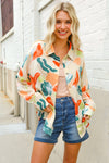 Be Bold Ivory Multicolor Abstract Print Button Down Shirt Top