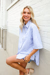 Put Together Blue & White Stripe Button-Down Hi-Lo Top