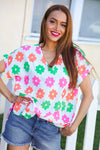Spring Vibes White/Multicolor Floral Print V Neck Short Sleeve Top