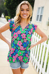 Flower Power V Neck Flutter Sleeve Woven Blouse
