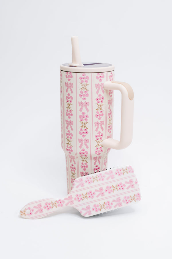 Girly Girl Bow and Floral Hair Brush
