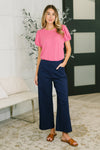 Grace & Virtue Balloon Sleeve Blouse in Fuchsia