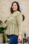 Green Tea Button Up Long Sleeve Top in Olive