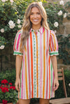 Sunshine Stripes Button Down Mini Dress