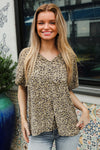 Best In Bold Sage Animal Print V Neck Dolman Side Slit Top