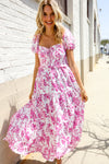Feeling Femme Pink Sweetheart Neck Bustier Floral Tiered Dress