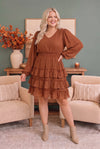 Ruffle Dreams Dress in Rust Brown