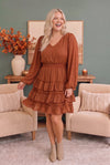 Ruffle Dreams Dress in Rust Brown