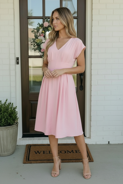 Pretty in Pink Flutter Sleeve Midi Dress