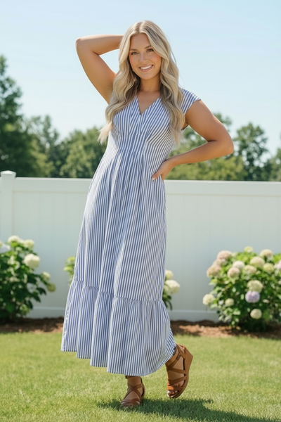 Sunny Days Striped Midi Dress in Blue