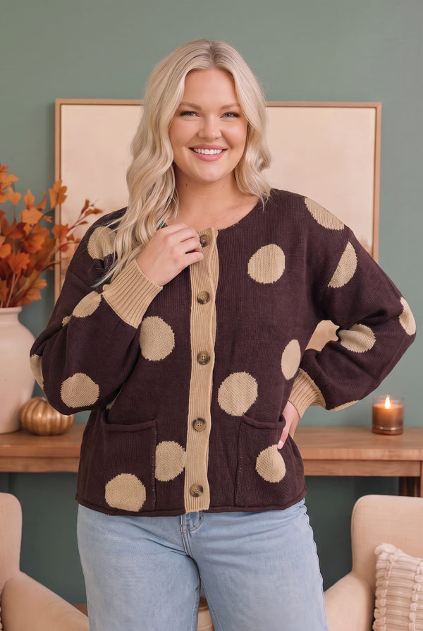 Dotty For You Chocolate Polka Dot Knit Cardigan
