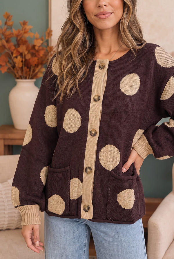 Dotty For You Chocolate Polka Dot Knit Cardigan