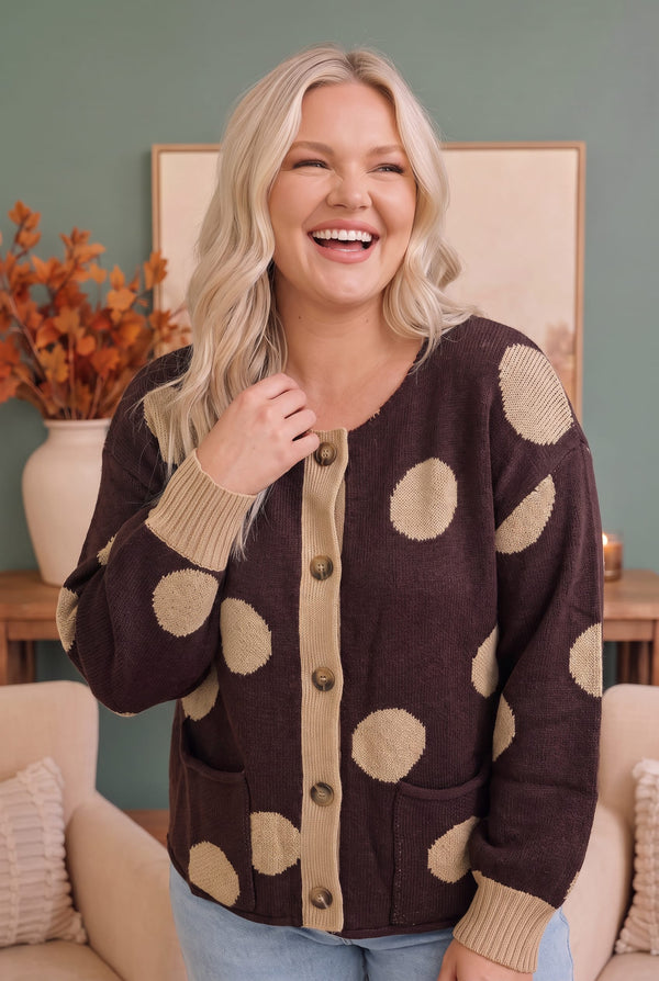 Dotty For You Chocolate Polka Dot Knit Cardigan