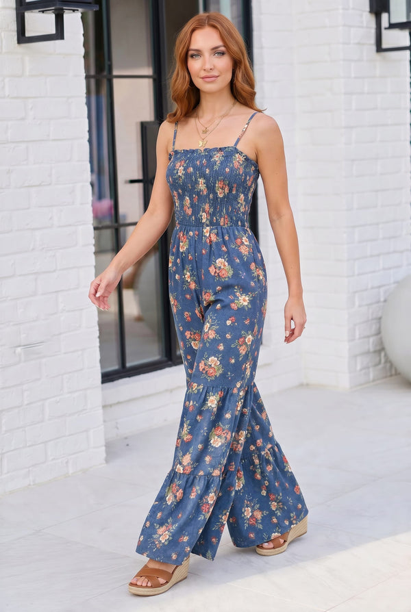 Groovy Florals Smocked Jumpsuit