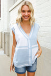 Put Together Blue V Neck Button Down Color Block Sweater Vest