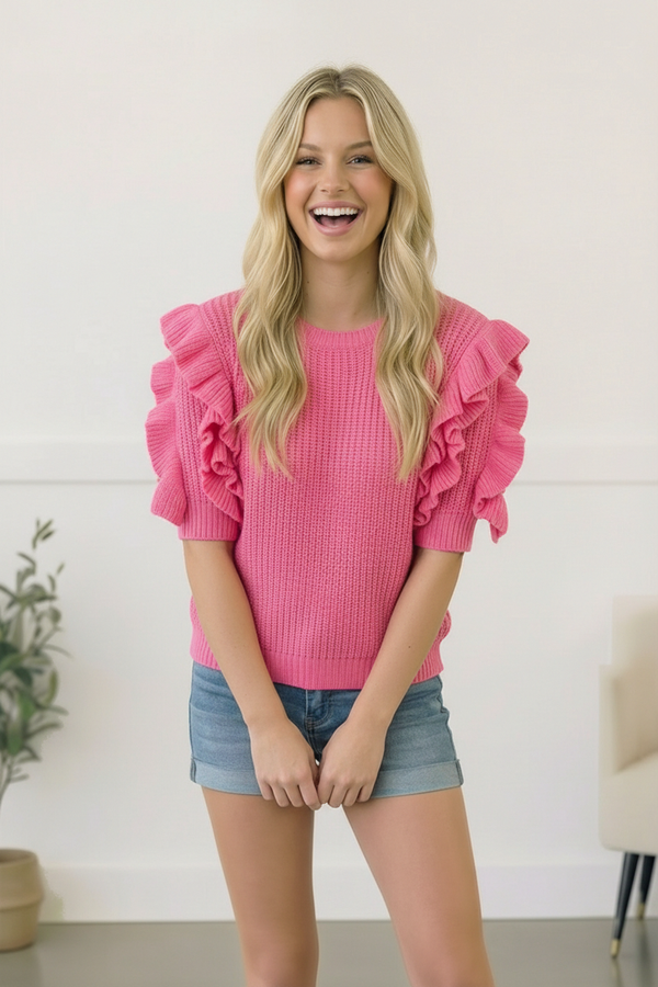 Flirty Flutter Sleeve Knit Top