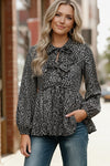 Midnight Petal Bowtie Blouse