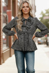Midnight Petal Bowtie Blouse