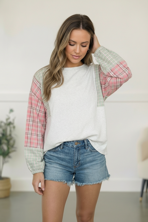 My Casual Cutie Grey Patchwork Top