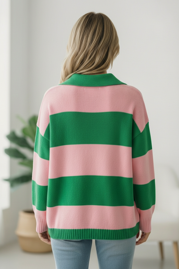 I'll Be On The Sidelines Green and Pink Sweater