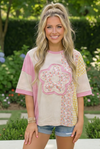 Patchwork Flower Oversized Tee in Pink and Yellow