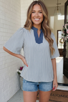 Breezy Stripe Flutter Sleeve Top