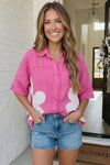 Big Bloom Button Down in Hot Pink