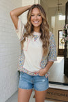 Floral Patchwork Waffle Knit Top