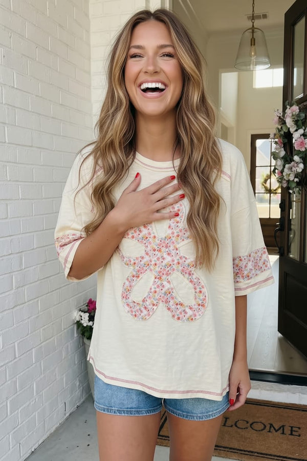 Floral Looped Cream Graphic Tee