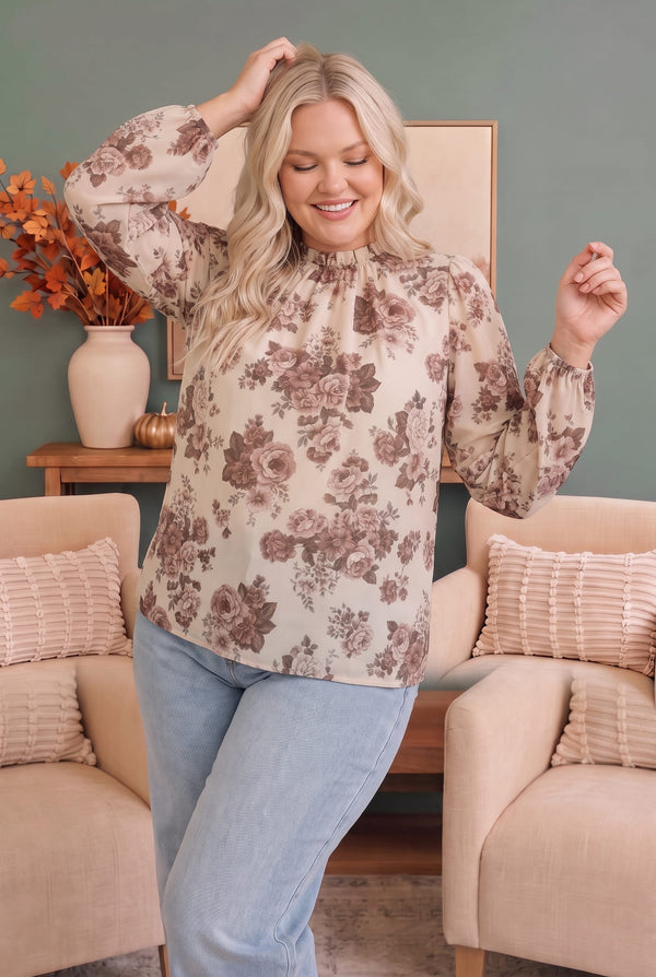 Vintage Rose Garden Floral Blouse