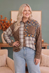 Patchwork Plaid Mixed Media Button Down Shirt