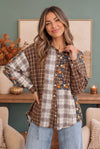 Patchwork Plaid Mixed Media Button Down Shirt