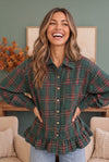 Ruffle the Rules Plaid Flannel Top in Green