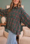 Ruffle the Rules Plaid Flannel Top in Green