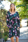 Midnight Floral Tiered Babydoll Dress with Pockets