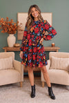Bold Blooms Long Sleeve Tiered Mini Dress