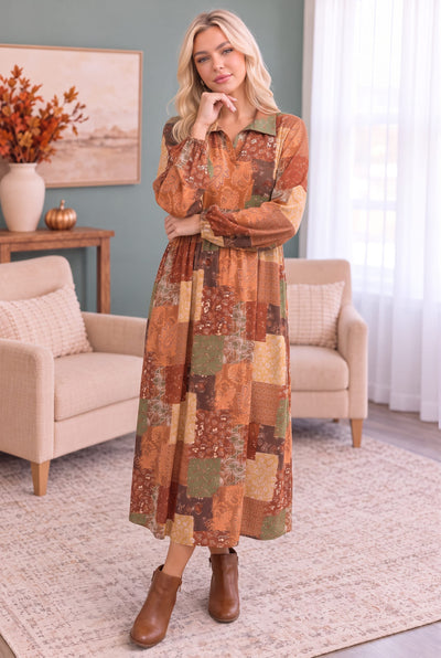 Patchwork Dreams Long Sleeve Midi Dress