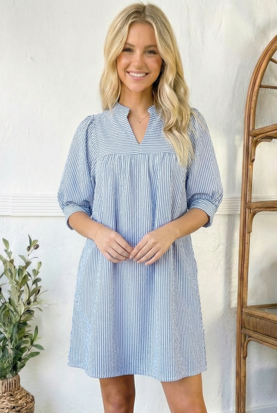 Sunday Stroll Blue Pin Stripe Dress